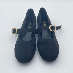 FOWT Black Suede Closed Toe Mary Jane Pumps Slip On Ballet Flat Comfy Party Shoe